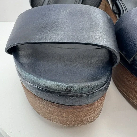 Tory Burch Solana Platform Sandals‎ Women's Size 5.5 Navy Blue Leather Strap - Picture 11 of 16